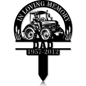 DINOZOZOCOM Personalized Memorial Garden Stakes Vintage Farmer Dad on Tractor Grave Marker, Farmer Loss Gift, Remembrance Stake