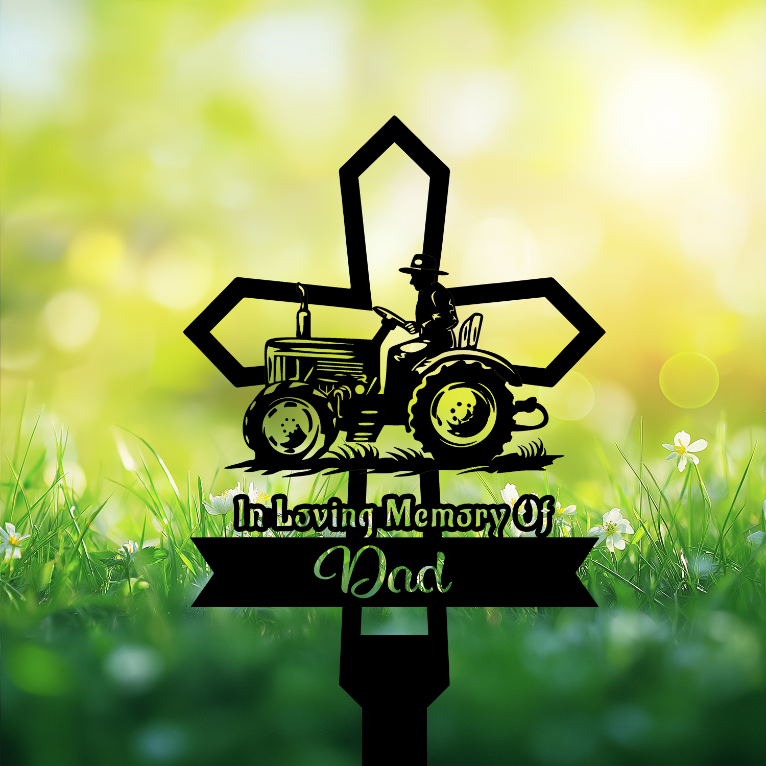 DINOZOZOCOM Personalized Memorial Garden Stakes Vintage Farmeron Tractor Cross Grave Marker Farmer Loss Gift Remembrance Stake 3