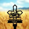 DINOZOZOCOM Personalized Memorial Garden Stakes Vintage Farmeron Tractor Cross Grave Marker Farmer Loss Gift Remembrance Stake 4
