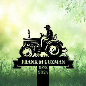 DINOZOZOCOM Personalized Memorial Garden Stakes Vintage Farmeron Tractor Grave Marker, Farmer Loss Gift, Remembrance Stake