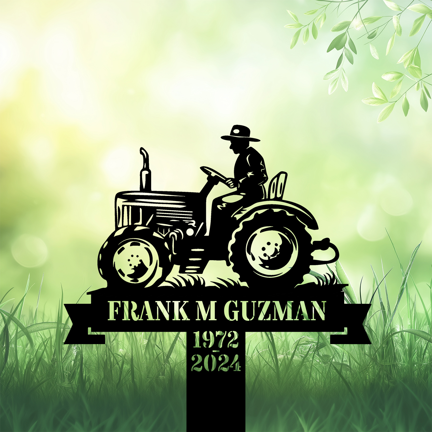 DINOZOZOCOM Personalized Memorial Garden Stakes Vintage Farmeron Tractor Grave Marker Farmer Loss Gift Remembrance Stake 1