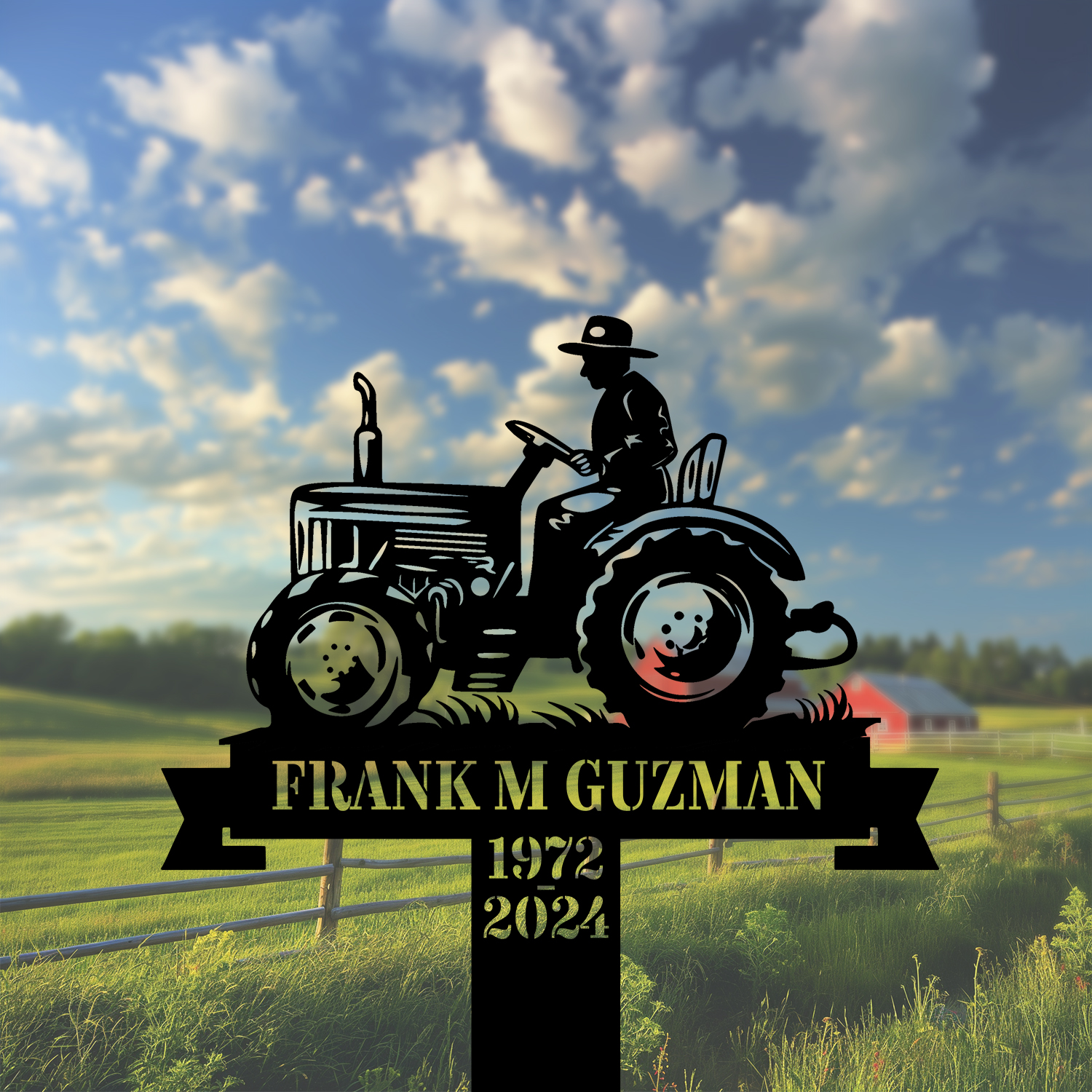 DINOZOZOCOM Personalized Memorial Garden Stakes Vintage Farmeron Tractor Grave Marker Farmer Loss Gift Remembrance Stake 2