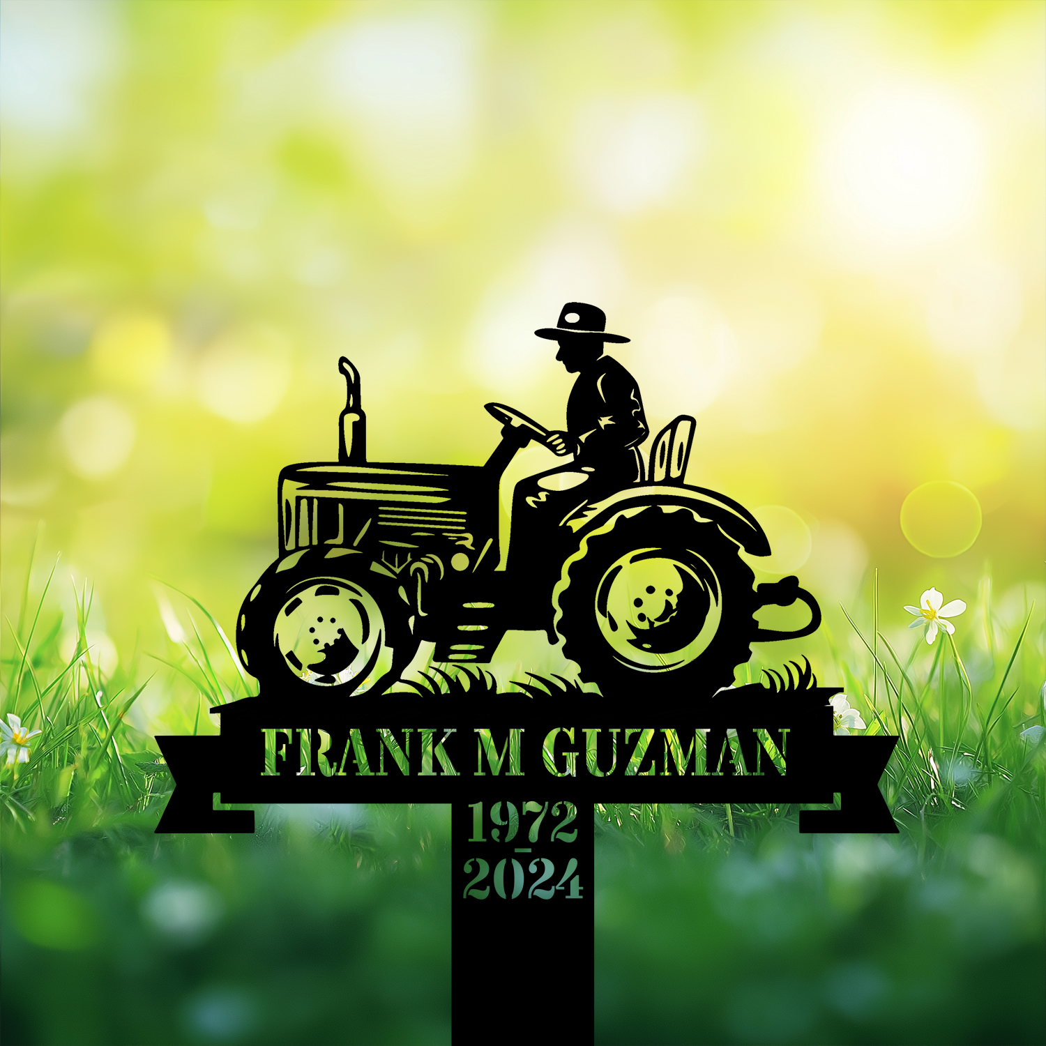 DINOZOZOCOM Personalized Memorial Garden Stakes Vintage Farmeron Tractor Grave Marker Farmer Loss Gift Remembrance Stake 3