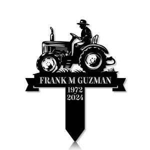 DINOZOZOCOM Personalized Memorial Garden Stakes Vintage Farmeron Tractor Grave Marker, Farmer Loss Gift, Remembrance Stake