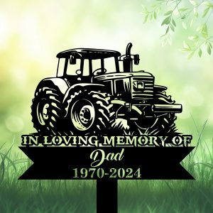 DINOZOZOCOM Personalized Memorial Garden Stakes Vintage Tractor Farmer Grave Marker, Farmer Loss Gift, Remembrance Stake