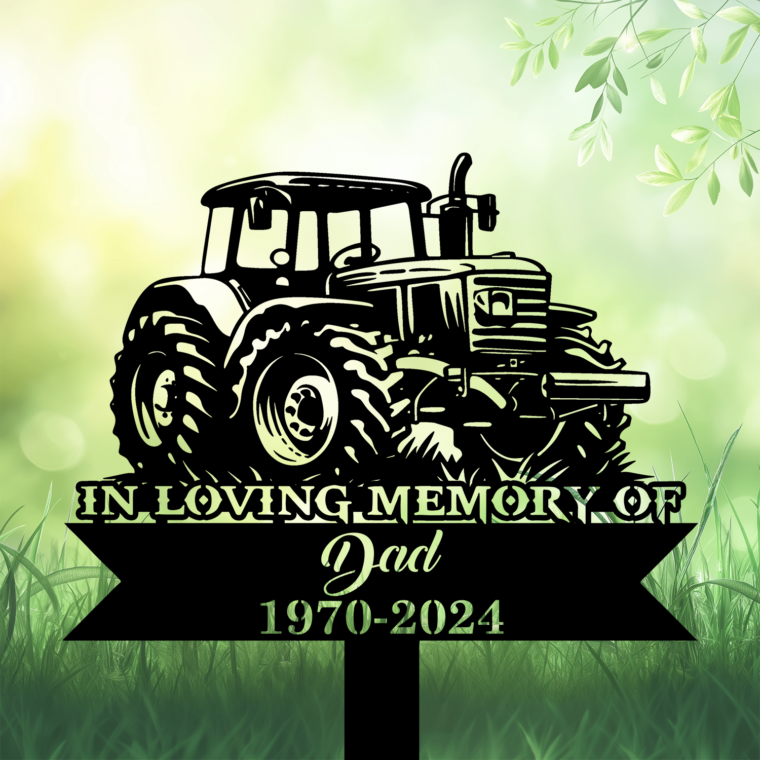 DINOZOZOCOM Personalized Memorial Garden Stakes Vintage Tractor Farmer Grave Marker Farmer Loss Gift Remembrance Stake 1