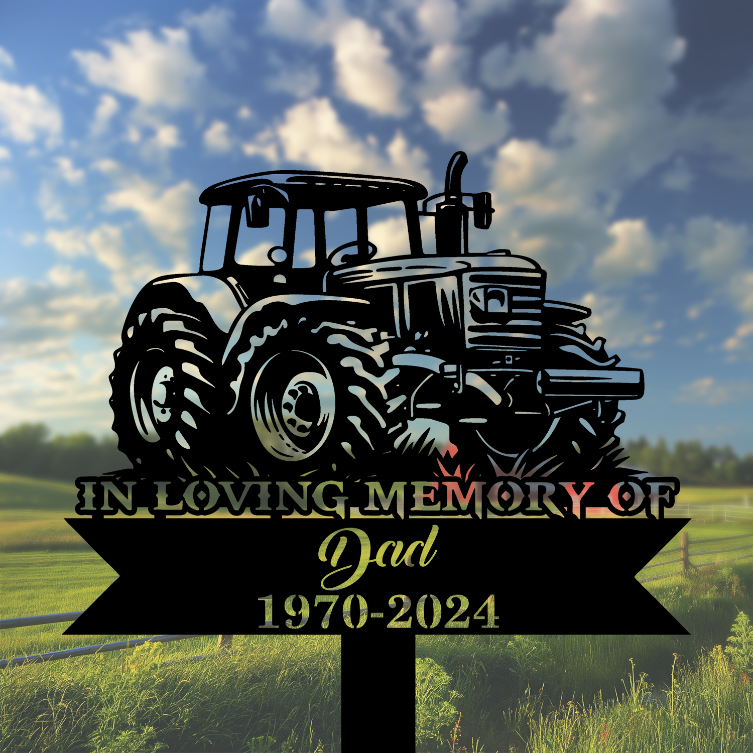DINOZOZOCOM Personalized Memorial Garden Stakes Vintage Tractor Farmer Grave Marker Farmer Loss Gift Remembrance Stake 2