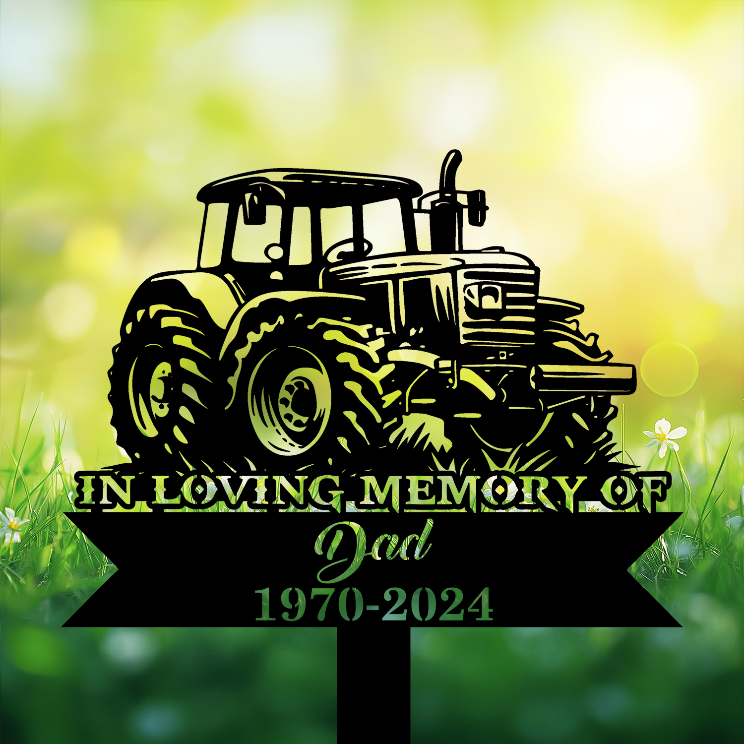 DINOZOZOCOM Personalized Memorial Garden Stakes Vintage Tractor Farmer Grave Marker Farmer Loss Gift Remembrance Stake 3