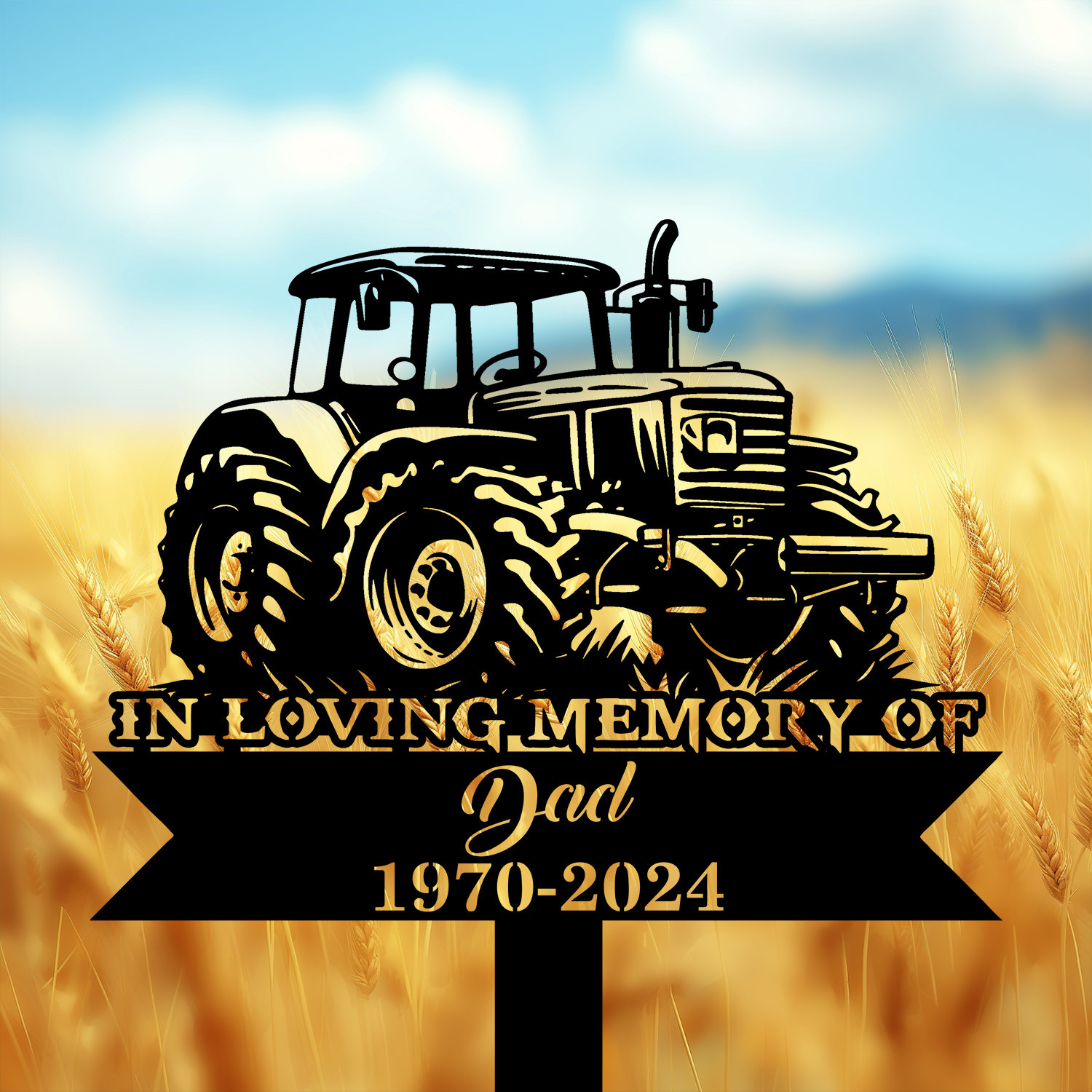 DINOZOZOCOM Personalized Memorial Garden Stakes Vintage Tractor Farmer Grave Marker Farmer Loss Gift Remembrance Stake 4