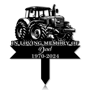 DINOZOZOCOM Personalized Memorial Garden Stakes Vintage Tractor Farmer Grave Marker, Farmer Loss Gift, Remembrance Stake