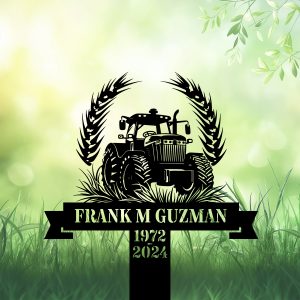 DINOZOZOCOM Personalized Memorial Garden Stakes, Vintage Tractor Farmer Grave Marker, Loss of Loved One, Sympathy Gifts, Farmer Cemetary Decor
