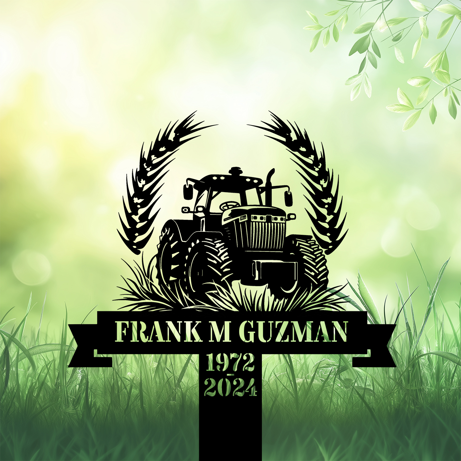 DINOZOZOCOM Personalized Memorial Garden Stakes Vintage Tractor Farmer Grave Marker Loss of Loved One Sympathy Gifts Farmer Cemetary Decor 1