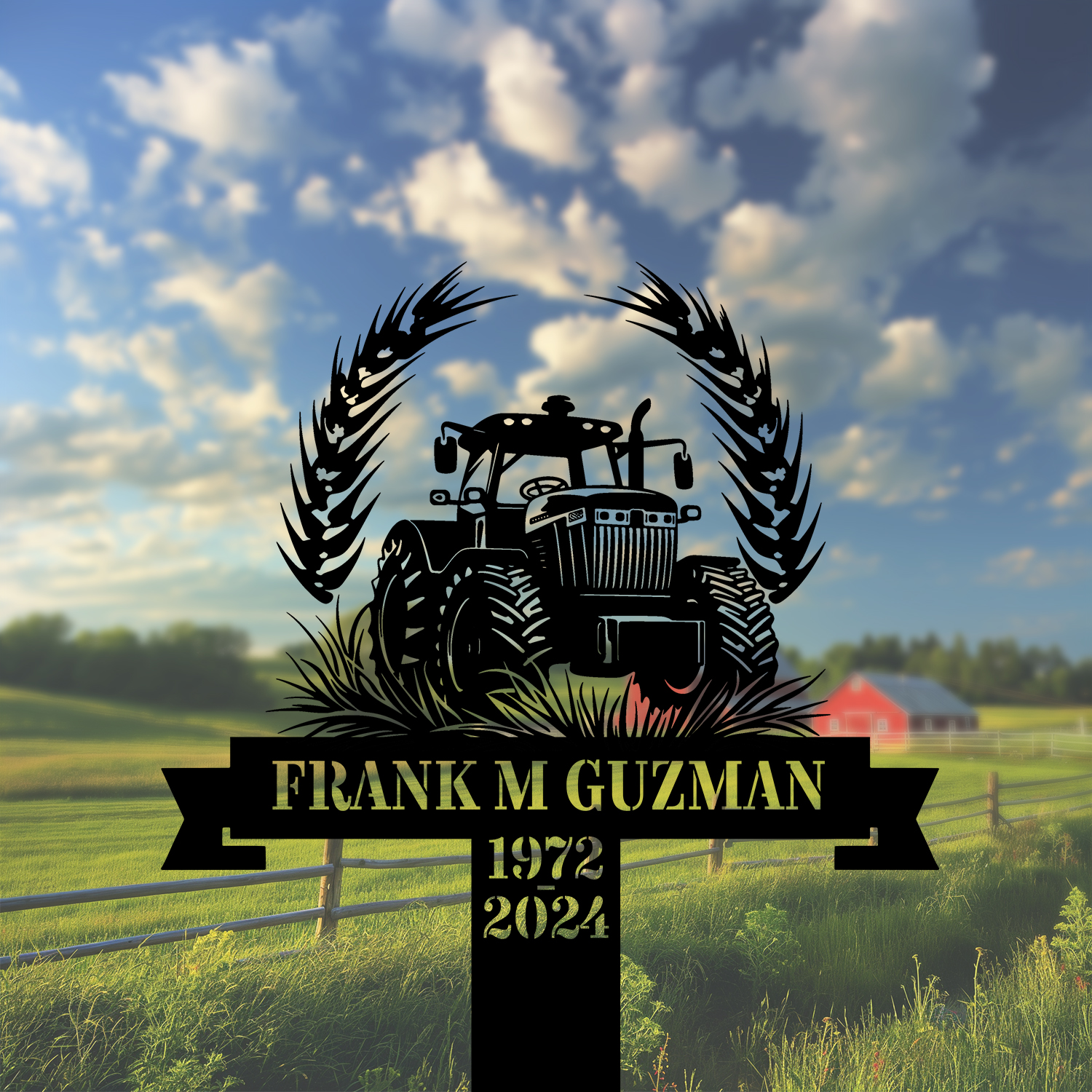 DINOZOZOCOM Personalized Memorial Garden Stakes Vintage Tractor Farmer Grave Marker Loss of Loved One Sympathy Gifts Farmer Cemetary Decor 2