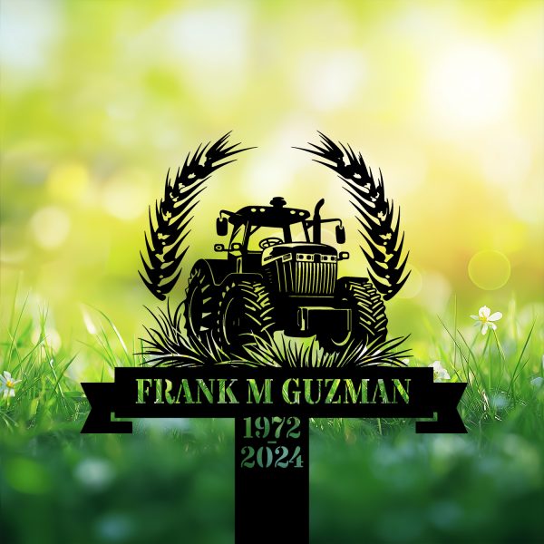 DINOZOZOCOM Personalized Memorial Garden Stakes Vintage Tractor Farmer Grave Marker Loss of Loved One Sympathy Gifts Farmer Cemetary Decor 3