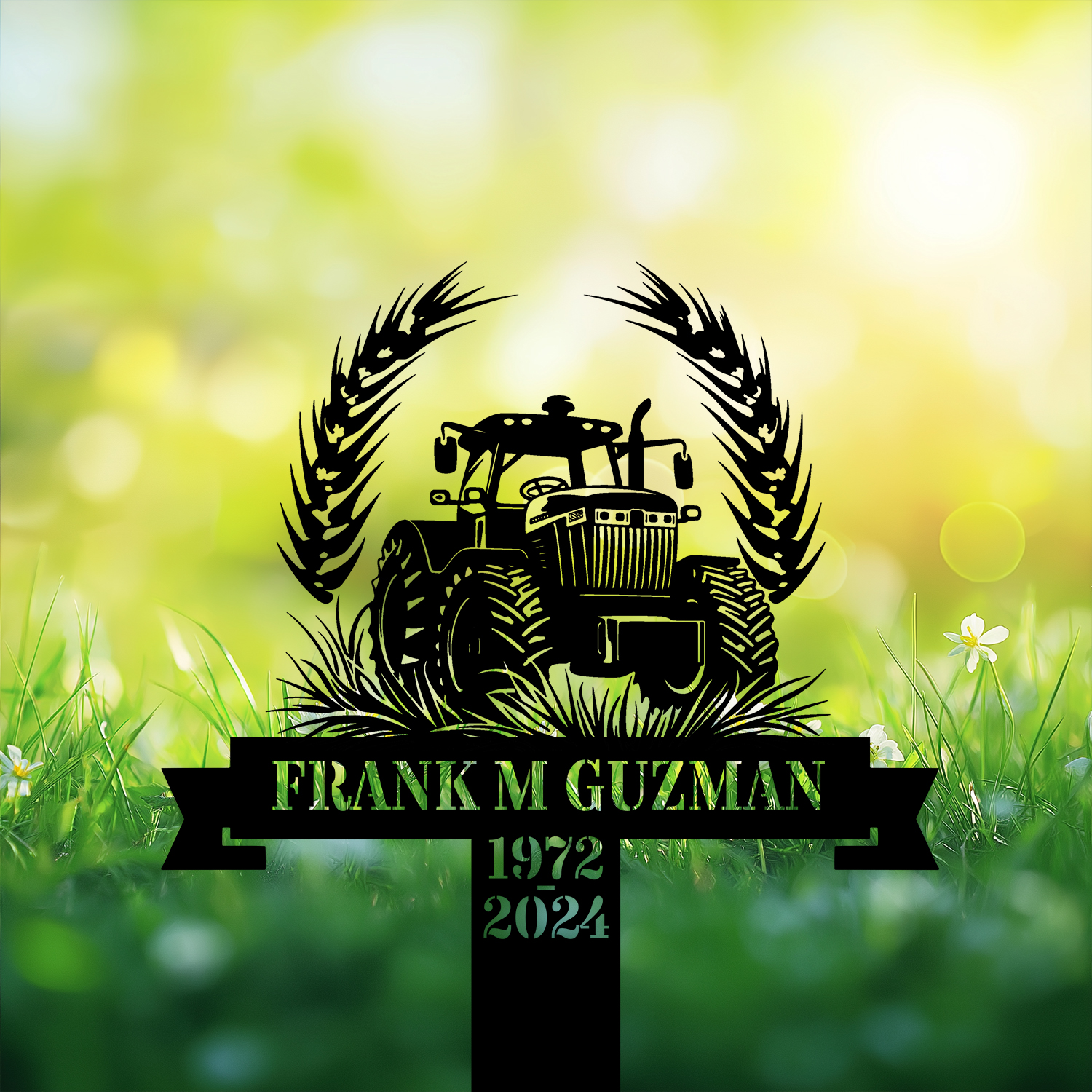 DINOZOZOCOM Personalized Memorial Garden Stakes Vintage Tractor Farmer Grave Marker Loss of Loved One Sympathy Gifts Farmer Cemetary Decor 3