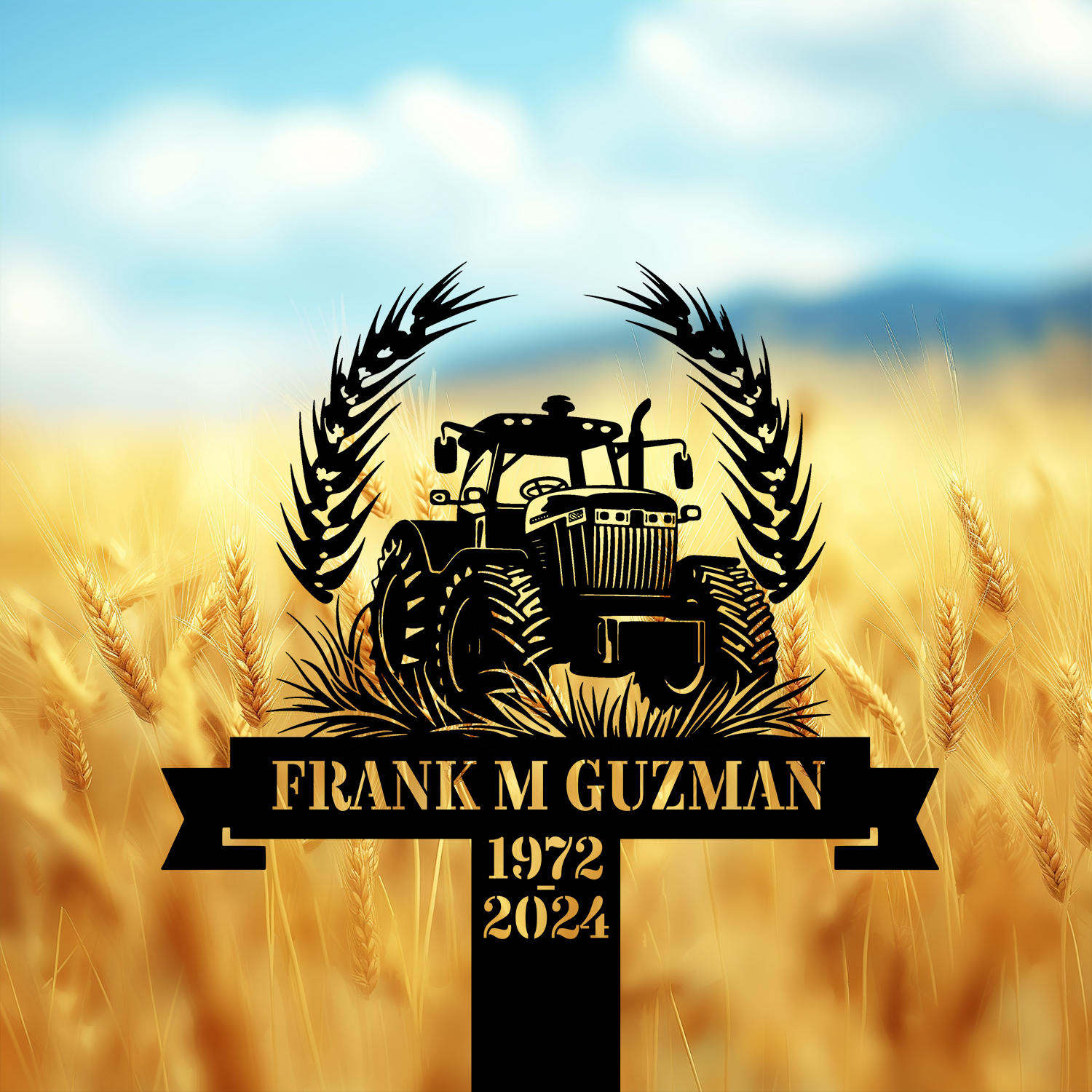 DINOZOZOCOM Personalized Memorial Garden Stakes Vintage Tractor Farmer Grave Marker Loss of Loved One Sympathy Gifts Farmer Cemetary Decor 4