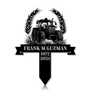 DINOZOZOCOM Personalized Memorial Garden Stakes, Vintage Tractor Farmer Grave Marker, Loss of Loved One, Sympathy Gifts, Farmer Cemetary Decor