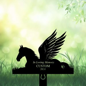 DINOZOZOCOM Personalized Memorial Garden Stakes Angel Horse Lying Down Grave Marker Loss of Horse Sympathy Gifts Horse Cemetary Decor 2