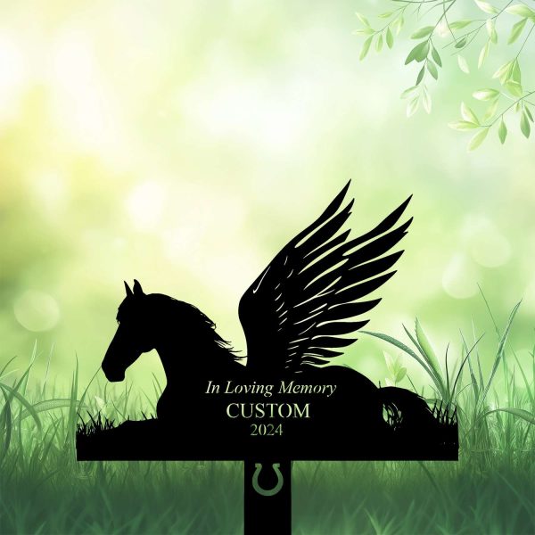 DINOZOZOCOM Personalized Memorial Garden Stakes, Angel Horse Lying Down Grave Marker, Loss of Horse, Sympathy Gifts, Horse Cemetary Decor