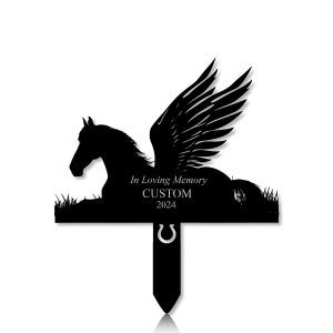 DINOZOZOCOM Personalized Memorial Garden Stakes, Angel Horse Lying Down Grave Marker, Loss of Horse, Sympathy Gifts, Horse Cemetary Decor