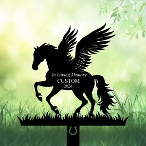 DINOZOZOCOM Personalized Memorial Garden Stakes Angel Horse Rearing Grave Marker Loss of Horse Sympathy Gifts Horse Cemetary Decor 1