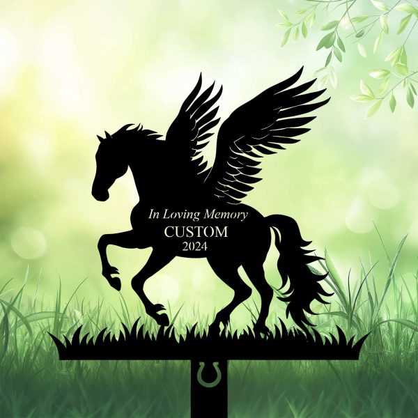 DINOZOZOCOM Personalized Memorial Garden Stakes, Angel Horse Rearing Grave Marker, Loss of Horse, Sympathy Gifts, Horse Cemetary Decor