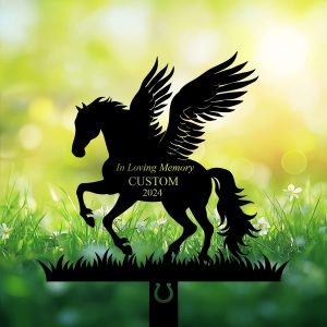 DINOZOZOCOM Personalized Memorial Garden Stakes Angel Horse Rearing Grave Marker Loss of Horse Sympathy Gifts Horse Cemetary Decor 3