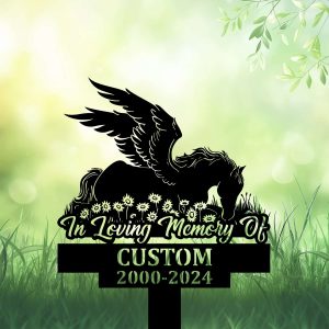 DINOZOZOCOM Personalized Memorial Garden Stakes Angel Horse Sleeping on Daisy Flowers Grave Marker Loss of Horse Sympathy Gifts Horse Cemetary Decor 3