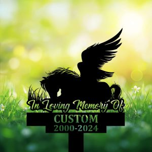 DINOZOZOCOM Personalized Memorial Garden Stakes, Angel Horse Sleeping on Grass Grave Marker, Loss of Horse, Sympathy Gifts, Horse Cemetary Decor