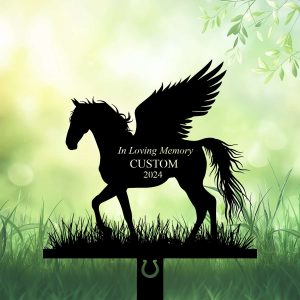 DINOZOZOCOM Personalized Memorial Garden Stakes, Angel Horse Standing Proudly on Grass Grave Marker, Loss of Horse, Sympathy Gifts, Horse Cemetary Decor