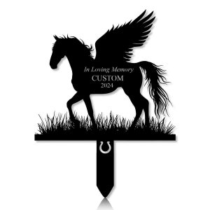 DINOZOZOCOM Personalized Memorial Garden Stakes, Angel Horse Standing Proudly on Grass Grave Marker, Loss of Horse, Sympathy Gifts, Horse Cemetary Decor