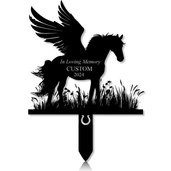 DINOZOZOCOM Personalized Memorial Garden Stakes, Angel Horse Standing on Grass Grave Marker, Loss of Horse, Sympathy Gifts, Horse Cemetary Decor