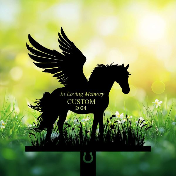 DINOZOZOCOM Personalized Memorial Garden Stakes, Angel Horse Standing on Grass Grave Marker, Loss of Horse, Sympathy Gifts, Horse Cemetary Decor