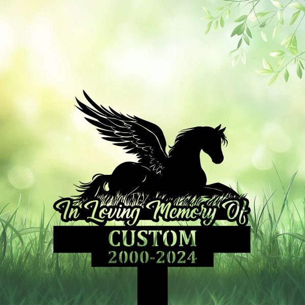 DINOZOZOCOM Personalized Memorial Garden Stakes, Angel Pony Horse Lying Down Grave Marker, Loss of Pony Horse, Sympathy Gifts, Pony Horse Cemetary Decor