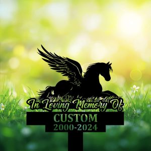 DINOZOZOCOM Personalized Memorial Garden Stakes Angel Pony Horse Lying Down Grave Marker Loss of Pony Horse Sympathy Gifts Pony Horse Cemetary Decor 3