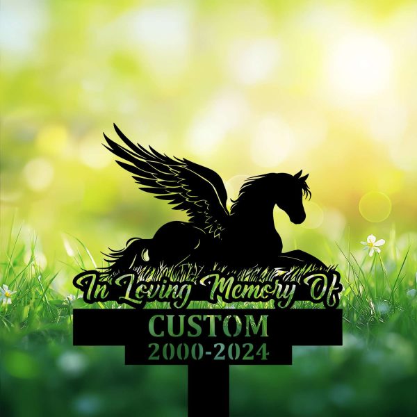 DINOZOZOCOM Personalized Memorial Garden Stakes, Angel Pony Horse Lying Down Grave Marker, Loss of Pony Horse, Sympathy Gifts, Pony Horse Cemetary Decor