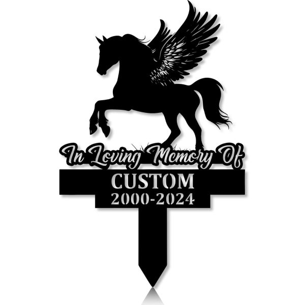 DINOZOZOCOM Personalized Memorial Garden Stakes, Angel Pony Horse Rearing Grave Marker, Loss of Pony Horse, Sympathy Gifts, Pony Horse Cemetary Decor