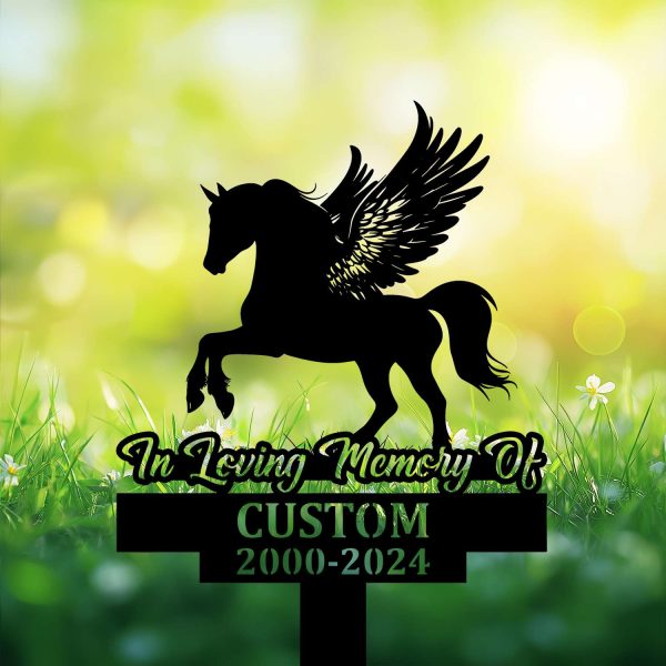 DINOZOZOCOM Personalized Memorial Garden Stakes, Angel Pony Horse Rearing Grave Marker, Loss of Pony Horse, Sympathy Gifts, Pony Horse Cemetary Decor