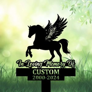 DINOZOZOCOM Personalized Memorial Garden Stakes Angel Pony Horse Rearing Grave Marker Loss of Pony Horse Sympathy Gifts Pony Horse Cemetary Decor 3