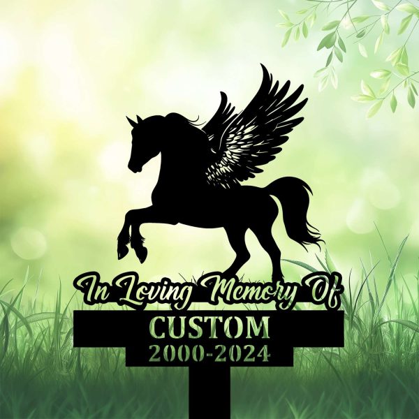 DINOZOZOCOM Personalized Memorial Garden Stakes, Angel Pony Horse Rearing Grave Marker, Loss of Pony Horse, Sympathy Gifts, Pony Horse Cemetary Decor