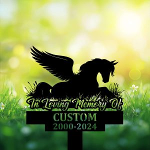 DINOZOZOCOM Personalized Memorial Garden Stakes Angel Pony Horse Sleeping on Grass Grave Marker Loss of Pony Horse Sympathy Gifts Pony Horse Cemetary Decor 3