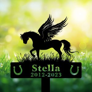 DINOZOZOCOM Personalized Memorial Garden Stakes Angel Pony Horse Standing Proudly on Grass Grave Marker Loss of Pony Horse Sympathy Gifts Pony Horse Cemetary Decor 3