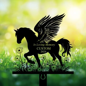 DINOZOZOCOM Personalized Memorial Garden Stakes Angel Pony Horse Standing on Daisy Flower Grave Marker Loss of Pony Horse Sympathy Gifts Pony Horse Cemetary Decor 1