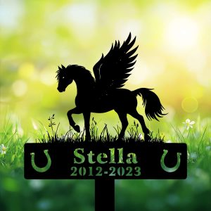 DINOZOZOCOM Personalized Memorial Garden Stakes Angel Pony Horse Standing on Grass Grave Marker Loss of Pony Horse Sympathy Gifts Pony Horse Cemetary Decor 3