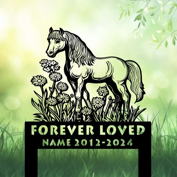 DINOZOZOCOM Personalized Memorial Garden Stakes, Daisy Flowers Pony Horse Grave Marker, Loss of Pony Horse, Sympathy Gifts, Pony Horse Cemetary Decor