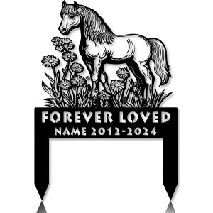 DINOZOZOCOM Personalized Memorial Garden Stakes, Daisy Flowers Pony Horse Grave Marker, Loss of Pony Horse, Sympathy Gifts, Pony Horse Cemetary Decor