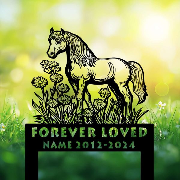 DINOZOZOCOM Personalized Memorial Garden Stakes, Daisy Flowers Pony Horse Grave Marker, Loss of Pony Horse, Sympathy Gifts, Pony Horse Cemetary Decor