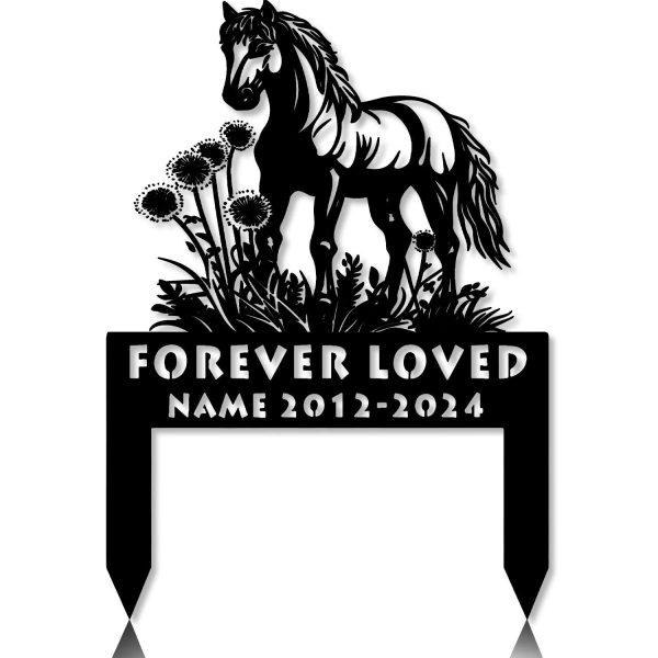 DINOZOZOCOM Personalized Memorial Garden Stakes, Dandelion Flowers Horse Grave Marker, Loss of Horse, Sympathy Gifts, Horse Cemetary Decor