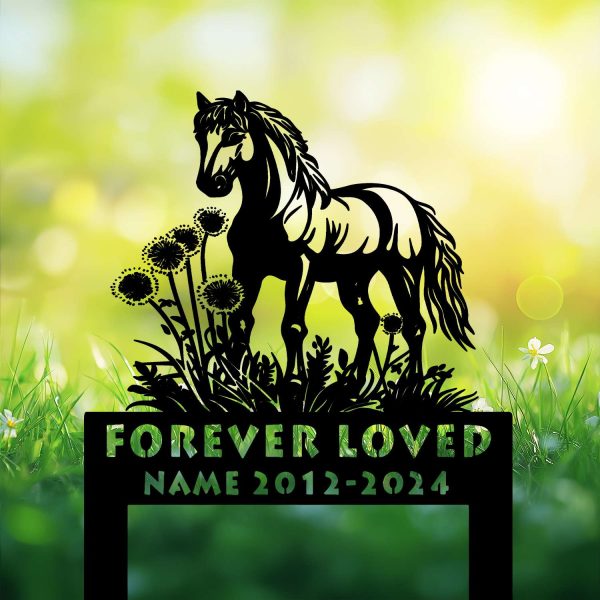 DINOZOZOCOM Personalized Memorial Garden Stakes, Dandelion Flowers Horse Grave Marker, Loss of Horse, Sympathy Gifts, Horse Cemetary Decor