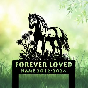 DINOZOZOCOM Personalized Memorial Garden Stakes Dandelion Flowers Horse Grave Marker Loss of Horse Sympathy Gifts Horse Cemetary Decor 3